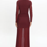Girl's Night Long Sleeve Mesh Maxi Dress Wine