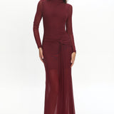 Girl's Night Long Sleeve Mesh Maxi Dress Wine