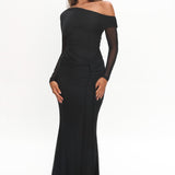 Girl's Night Long Sleeve Mesh Maxi Dress Black