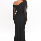 Girl's Night Long Sleeve Mesh Maxi Dress Black
