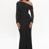 Girl's Night Long Sleeve Mesh Maxi Dress Black