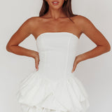 Nefiti Strapless Layered Bubble Hem Dress White