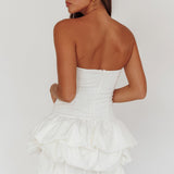 Nefiti Strapless Layered Bubble Hem Dress White