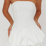 Nefiti Strapless Layered Bubble Hem Dress White