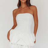 Nefiti Strapless Layered Bubble Hem Dress White