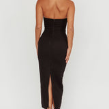 She Is Button Front Halter Midi Dress Tweed Black
