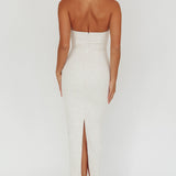 She Is Button Front Halter Midi Dress Tweed White