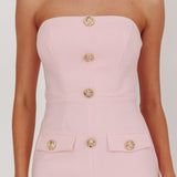 She Is Button Front Strapless Maxi Dress Pink
