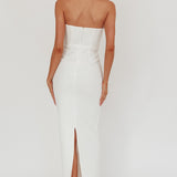 She Is Button Front Strapless Maxi Dress White