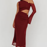 Prima One Shoulder Cut-Out Maxi Dress Wine