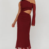 Prima One Shoulder Cut-Out Maxi Dress Wine