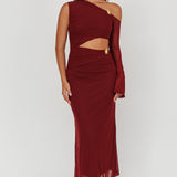 Prima One Shoulder Cut-Out Maxi Dress Wine