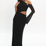 Prima One Shoulder Cut-Out Maxi Dress Black