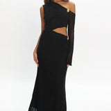 Prima One Shoulder Cut-Out Maxi Dress Black