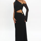 Prima One Shoulder Cut-Out Maxi Dress Black
