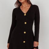 Irma Gold Button Knit Mini Dress Black