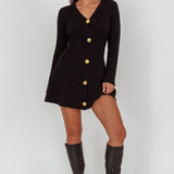Irma Gold Button Knit Mini Dress Black