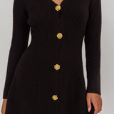 Irma Gold Button Knit Mini Dress Black