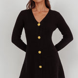Irma Gold Button Knit Mini Dress Black