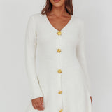 Irma Gold Button Knit Mini Dress White