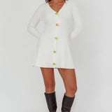 Irma Gold Button Knit Mini Dress White