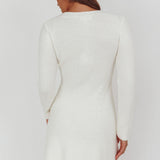 Irma Gold Button Knit Mini Dress White