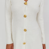 Irma Gold Button Knit Mini Dress White