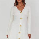 Irma Gold Button Knit Mini Dress White