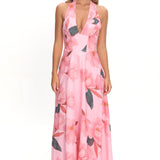 Riga Halterneck Maxi Dress Floral Pink