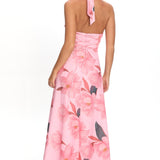 Riga Halterneck Maxi Dress Floral Pink
