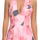 Riga Halterneck Maxi Dress Floral Pink