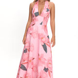 Riga Halterneck Maxi Dress Floral Pink