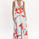 Riga Halterneck Maxi Dress Blue Multi