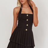 Serendipitous Halterneck Pleat Mini Dress