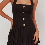 Serendipitous Halterneck Pleat Mini Dress