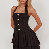 Serendipitous Halterneck Pleat Mini Dress