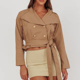 Envision Crop Waist Tie Jacket Tan