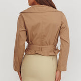 Envision Crop Waist Tie Jacket Tan