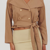Envision Crop Waist Tie Jacket Tan