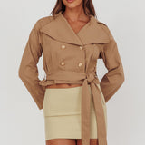 Envision Crop Waist Tie Jacket Tan