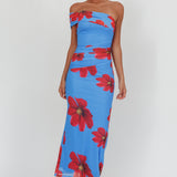 Gala One-Shoulder Maxi Dress Floral Blue
