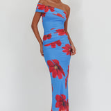 Gala One-Shoulder Maxi Dress Floral Blue