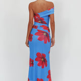 Gala One-Shoulder Maxi Dress Floral Blue