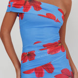 Gala One-Shoulder Maxi Dress Floral Blue