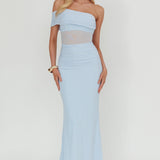 Gala One-Shoulder Sheer Waist Maxi Dress Blue