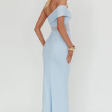 Gala One-Shoulder Sheer Waist Maxi Dress Blue