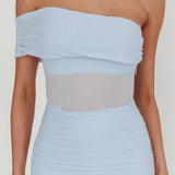 Gala One-Shoulder Sheer Waist Maxi Dress Blue