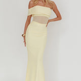Gala One-Shoulder Sheer Waist Maxi Dress Yellow