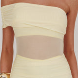 Gala One-Shoulder Sheer Waist Maxi Dress Yellow