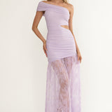 Gala Cut-Out Waist Lace Maxi Dress Lilac